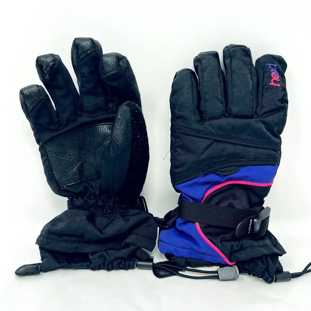 Head Ski Gloves Girls XL Black Purple Wrist Strap Snow Boarding, Winter Sport